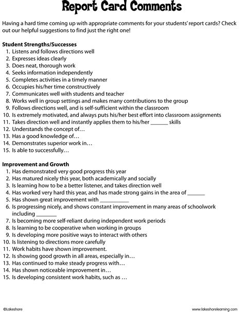 107 Report Card Comments to Use and Adapt .